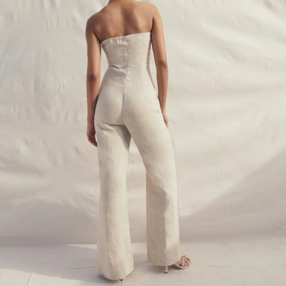Reformation Jude Linen Jumpsuit in Oatmeal size 8 NWT